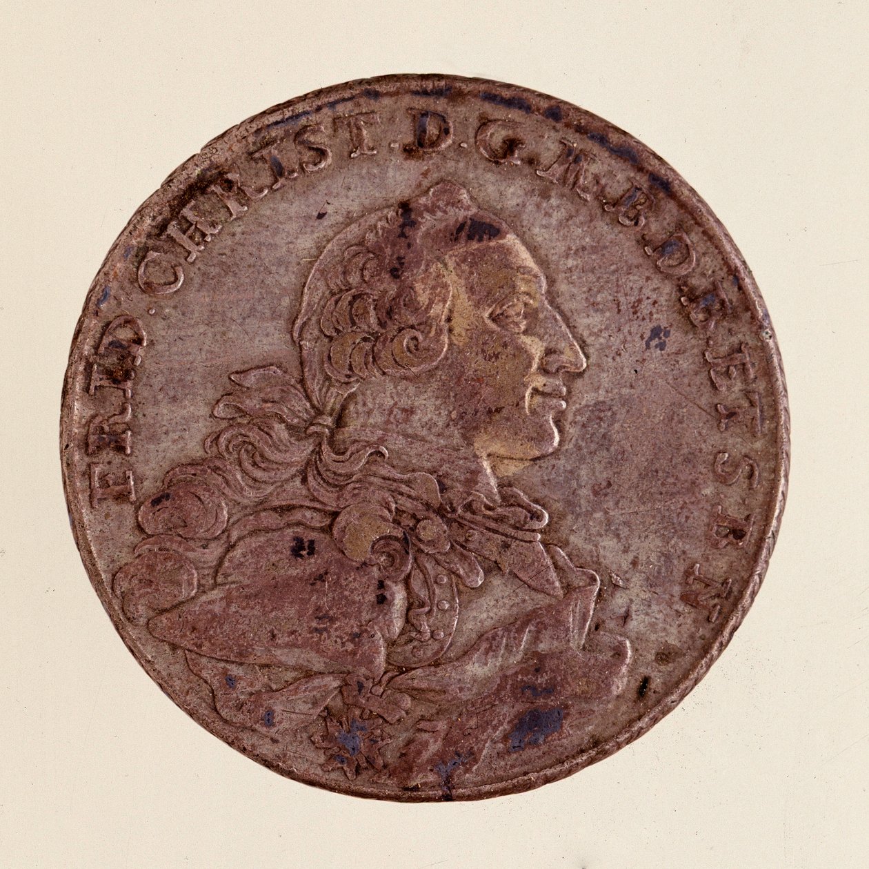 Frederick Christian, Brandenburg-Bayreuth őrgrófja ezüsttallérja (Frederic V Christian de Brandenburg-Bayreuth (Brandenburg Bayreuth) (1708-1769) 1766 Átm. 4 cm Nápoly, museo archeologico alkotó: German School