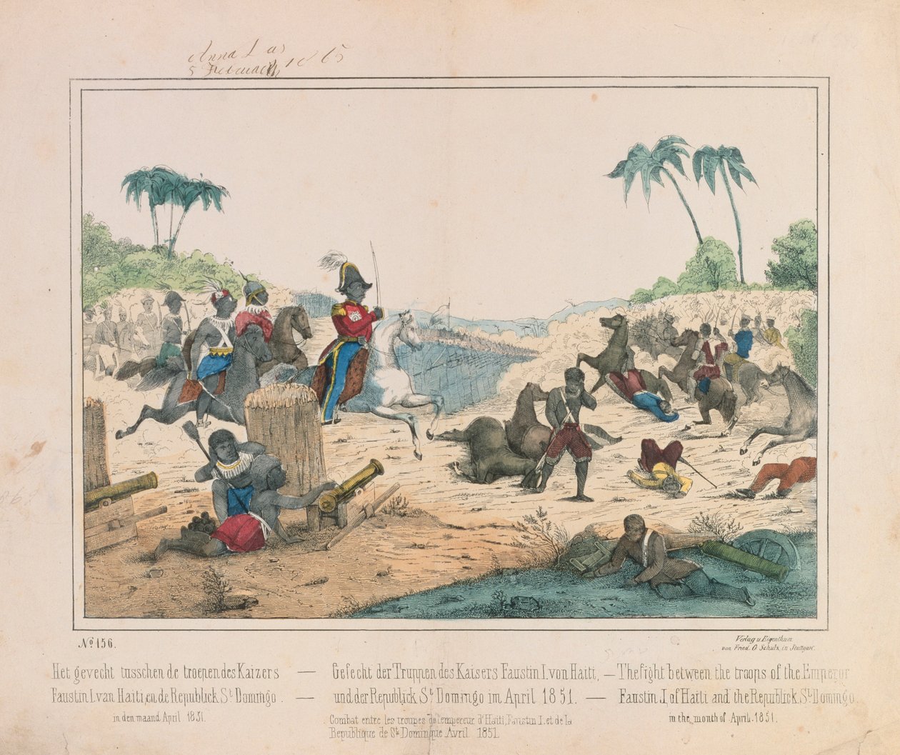 Összecsapás I. Faustin Haiti császár és Santo Domingo Dominikai Köztársaság csapatai között 1851 áprilisában, a Fried által kiadott képes adatlap. Schulz Verlag, Stuttgart, 1851 alkotó: German School