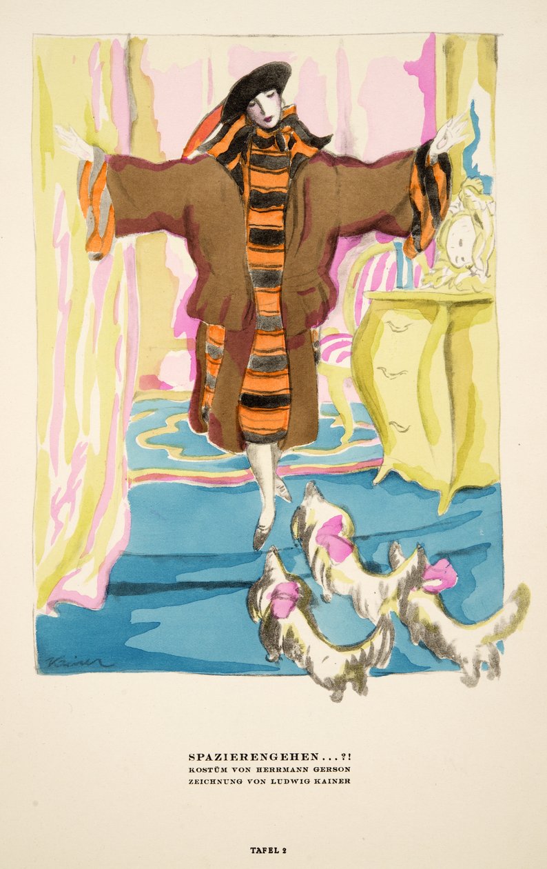 "Spazierengehen !", hirdetés Hermann Gerson öltözékéről, Styl, kiadó 1922 (pochoir print) alkotó: German School