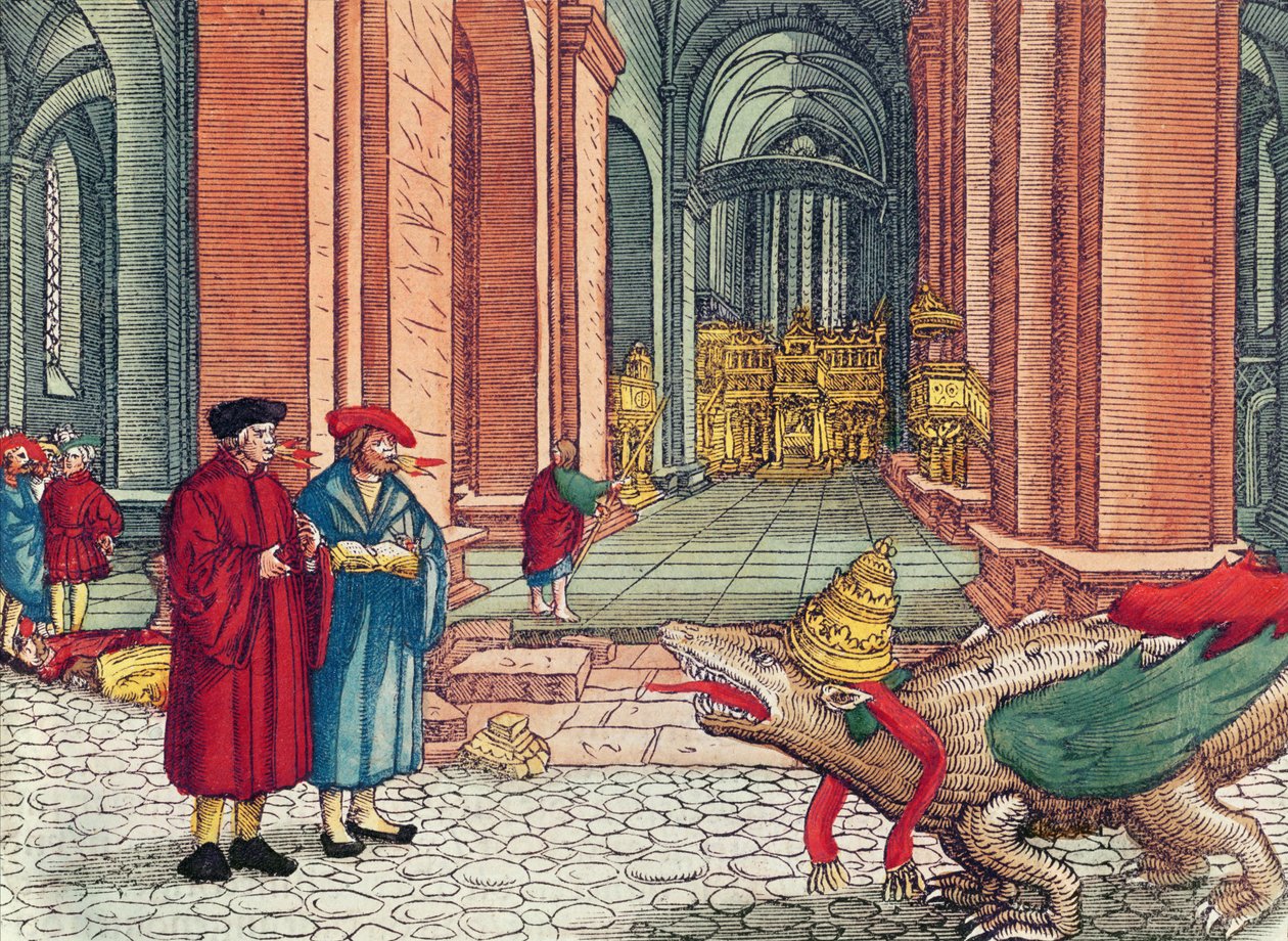 Nyelveken szólás, Pünkösd, Luther Bibliából, 1530 körül (színes fametszet) alkotó: German School