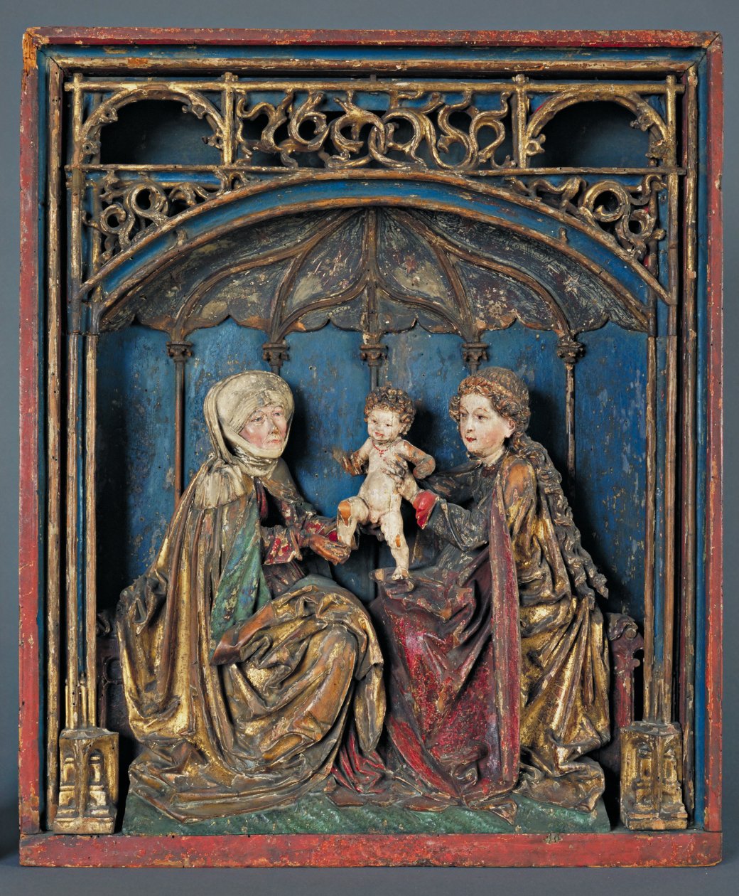 Szent Anna, Mária és a Krisztus-gyermek (Anna Selbdrift) Felső-Rajna, 1515 körül (polikróm fa és aranyozott) alkotó: German School