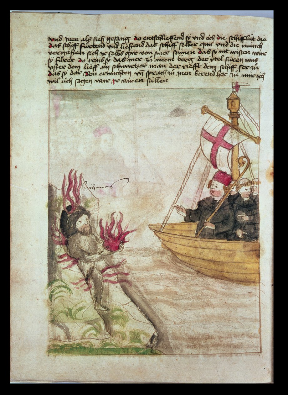 utca Brendan a hajóján, The voyage of St Brendan Abbot, 1476 körül című könyv német fordításából alkotó: German School