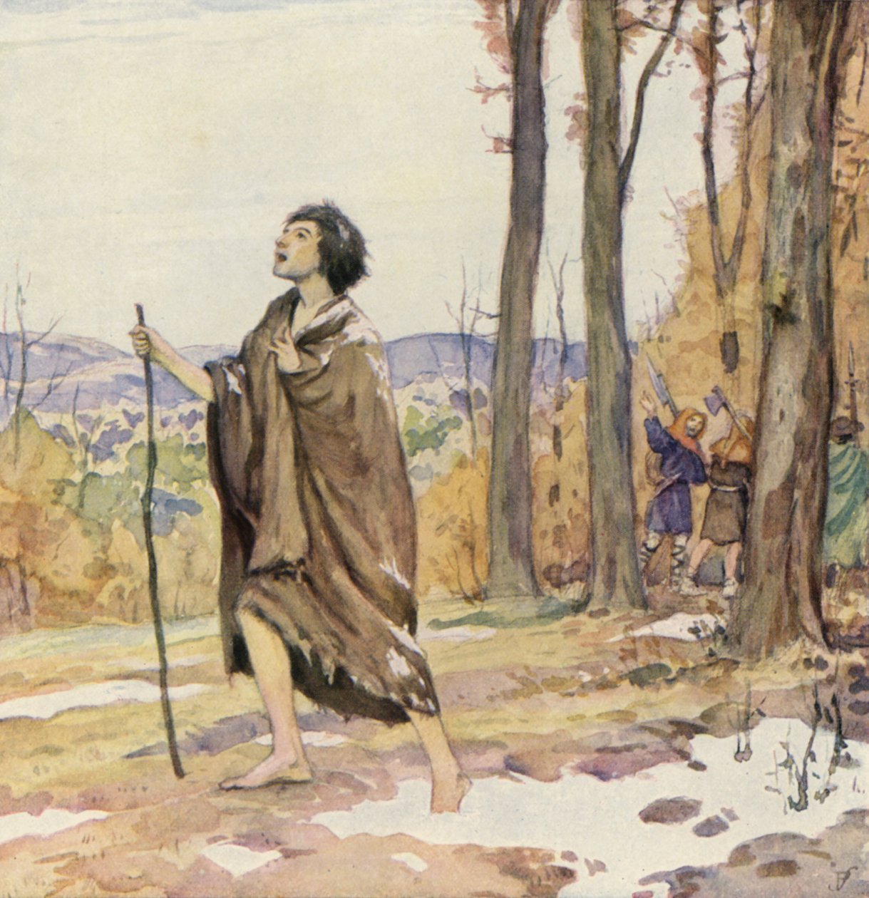 Szent Ferenc a Gubbio felé vezető úton (színes litográfia) alkotó: German School