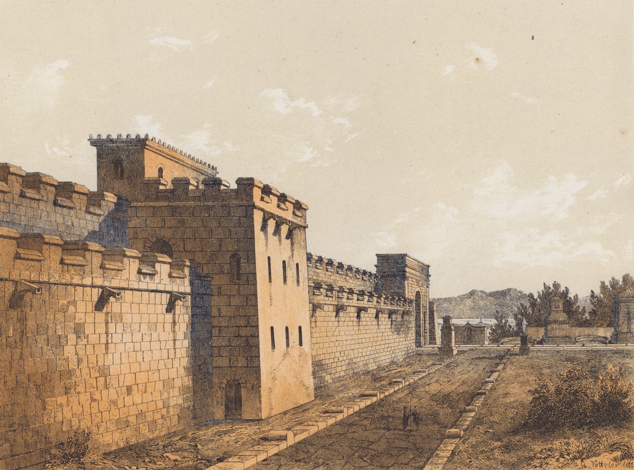 Utca Pompejiben, Campania, Olaszország (színes lithó) alkotó: German School