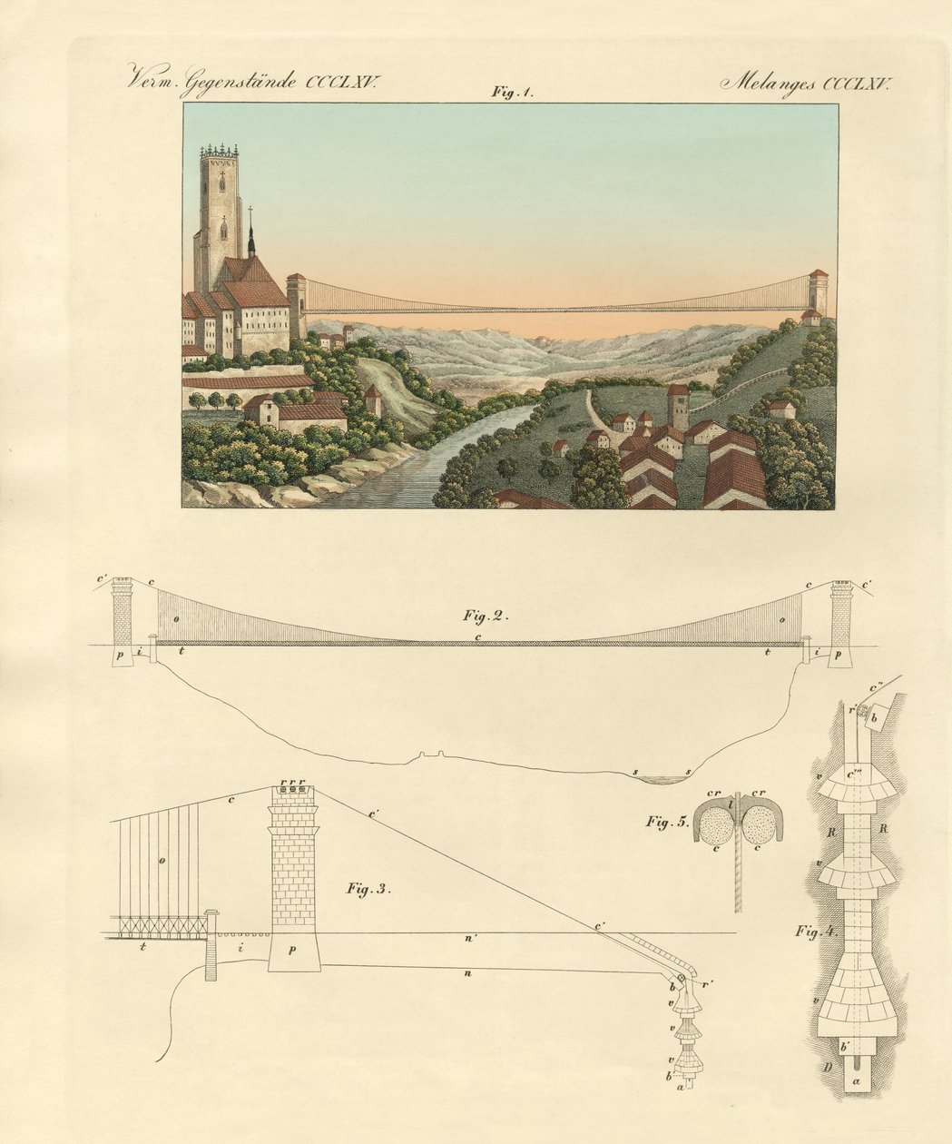 Freiburg függőhídja Svájcban (színes metszet) alkotó: German School