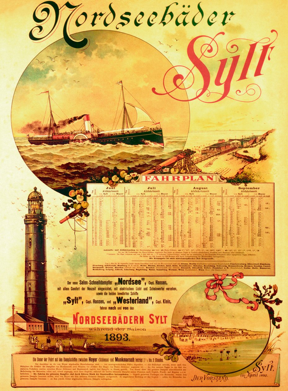 Sylt North Sea Baths, a Sylt Steamship Companyt reklámozó plakát, 1893 alkotó: German School