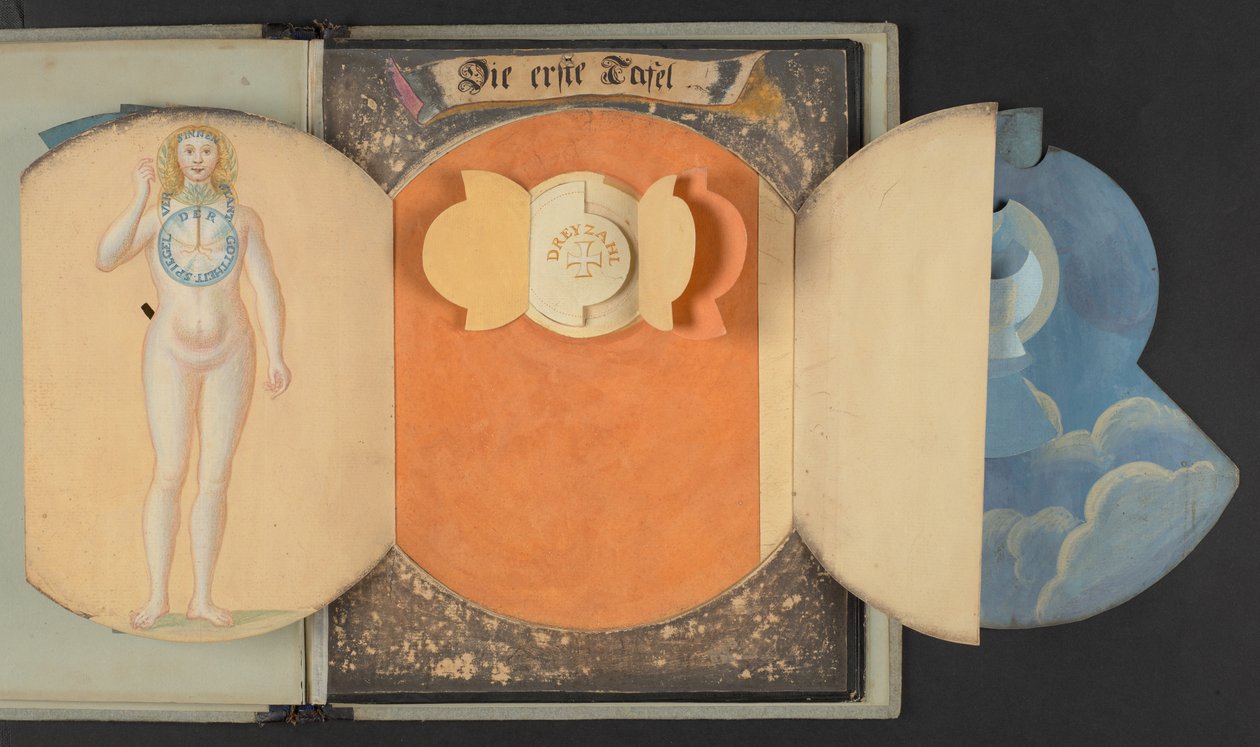 Az embert három különböző állapotban ábrázoló táblázatok, Add MS 5788 alkotó: German School
