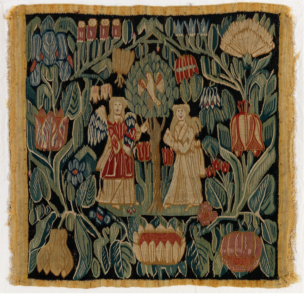 Az Angyali üdvözletet ábrázoló gobelin párnahuzat Alsó-Szászországból vagy Dániából, 1600 után (gyapjú) alkotó: German School