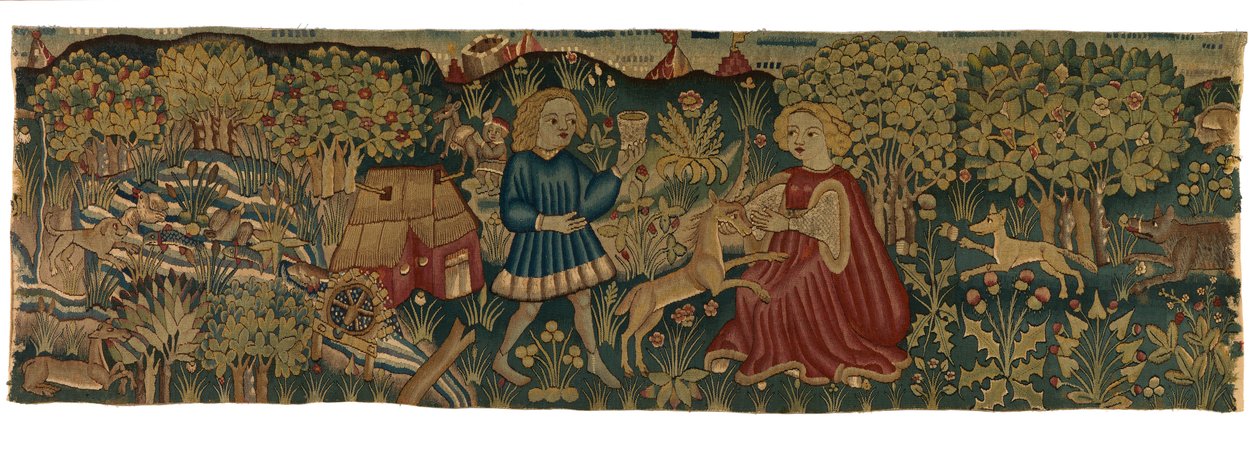 Szűzet és egyszarvút ábrázoló gobelincsík, valószínűleg Arrasból alkotó: German School