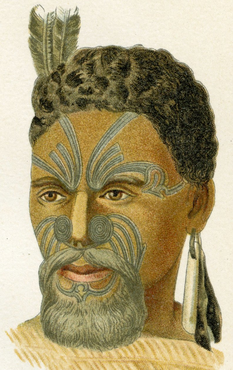 Egy maori főnök tetovált arca, 1894 alkotó: German School