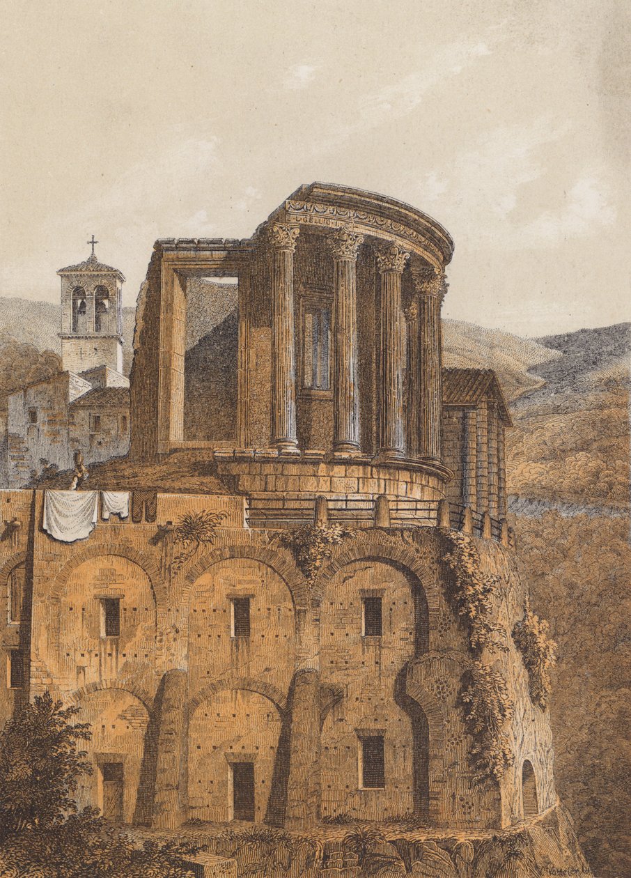 Vesta-templom, Tivoli, Olaszország (színes litográfia) alkotó: German School