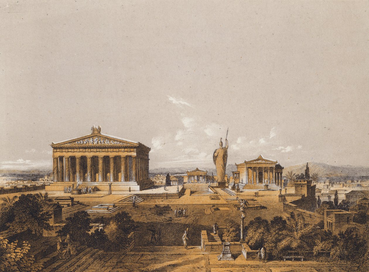 Az athéni Akropolisz Periklész idején (színes litográfia) alkotó: German School