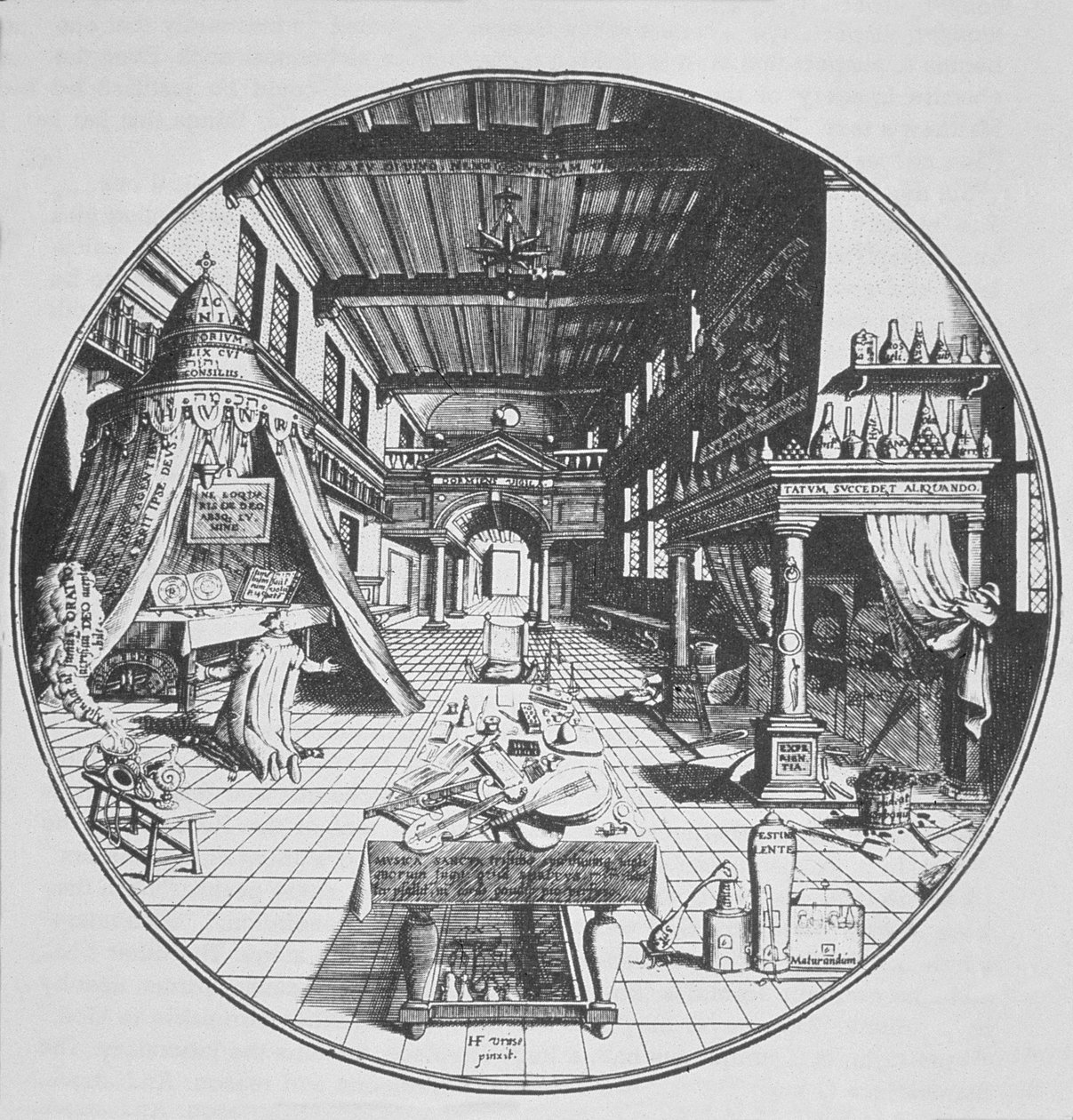 Az alkimista a laboratóriumában, az Amphitheatrum Aeternae Sapientiae-ből, Heinrich Kunrath (1609) a 19. század végén megjelent mágiatörténetben illusztrálva alkotó: German School