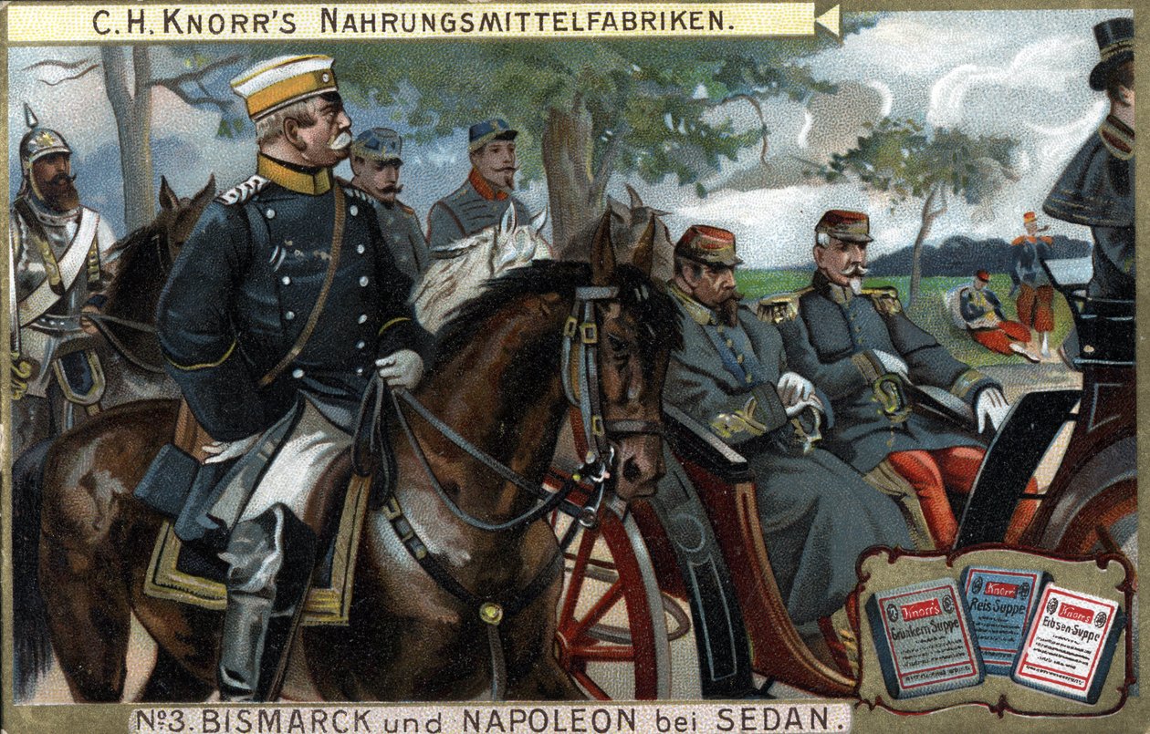 A sedani csata, 1870-es háború: Otto von Bismarck tábornok (1815-1898), Poroszország királya kísérte III. Napóleon császárt (Louis Napoleon Bonaparte) alkotó: German School