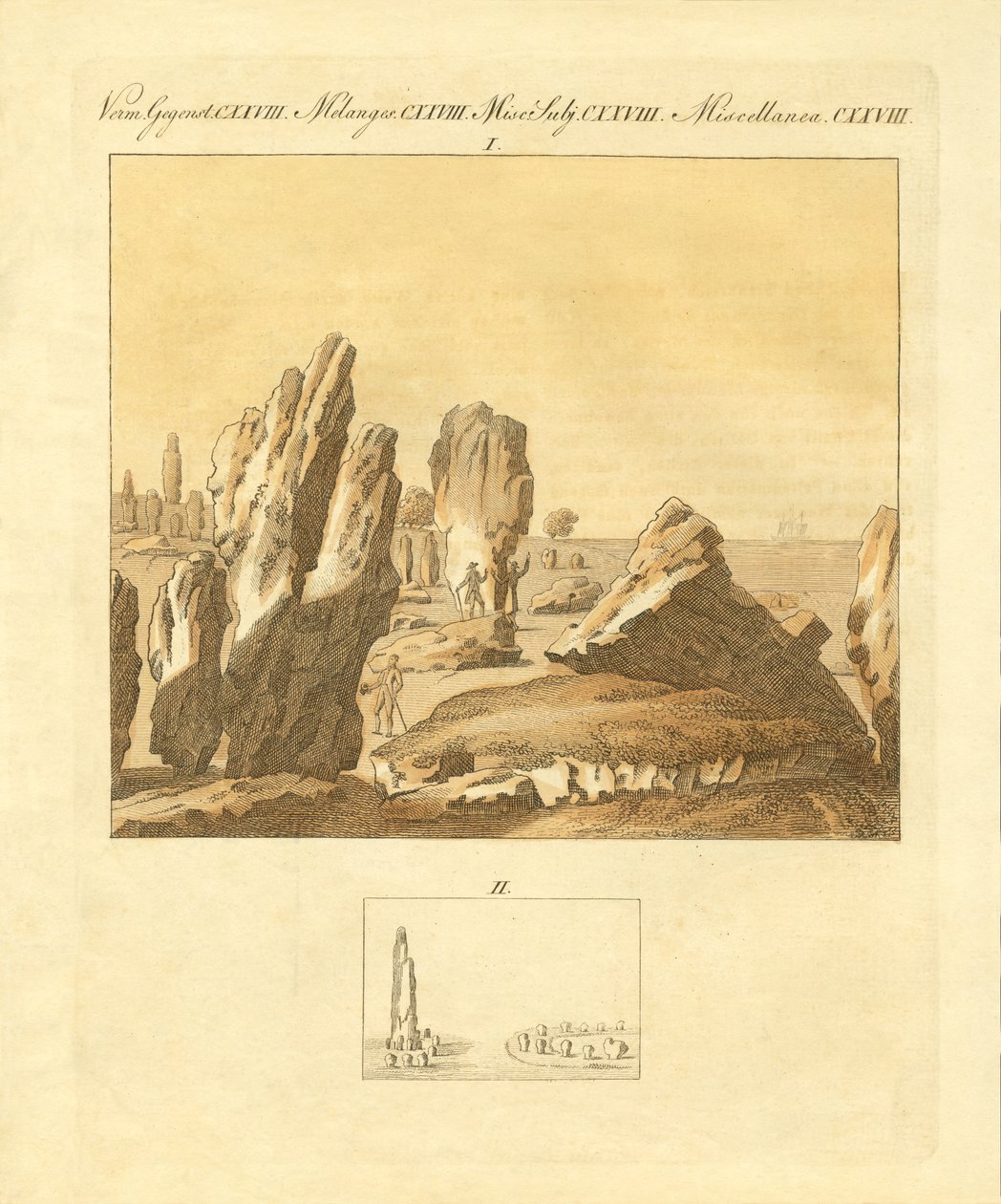 Carnac kelta emlékei (színes metszet) alkotó: German School