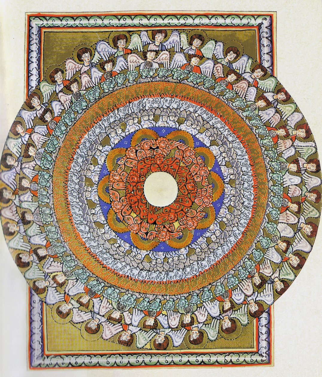 Az angyalok kórusa. Miniatűr Liber Sciviasból, Bingeni Hildegard, 1175 körül (akvarell, pergamen) alkotó: German School