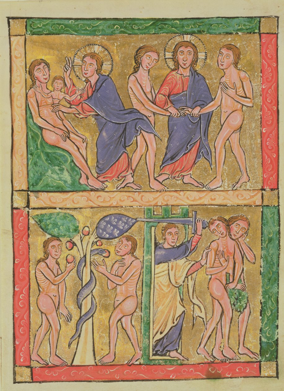 Ádám és Éva teremtése, házassága, megkísértése és kiűzése, 1200 (wc on vellum) alkotó: German School