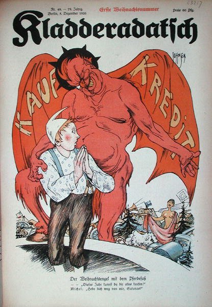 „A hiteldémon”, karikatúra a „Kladderadatsch” magazinból, Berlin alkotó: German School