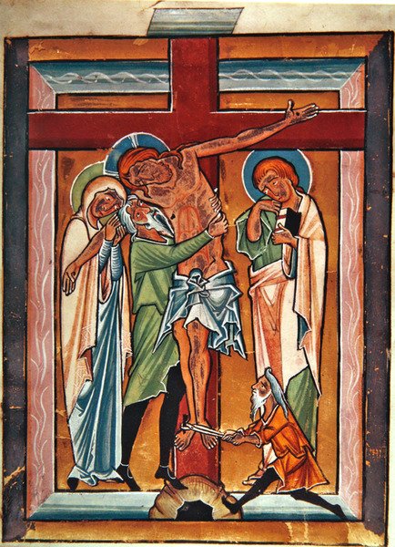 A keresztről való leszállás, 1230 körül (tempera és aranylevél pergamen) alkotó: German School