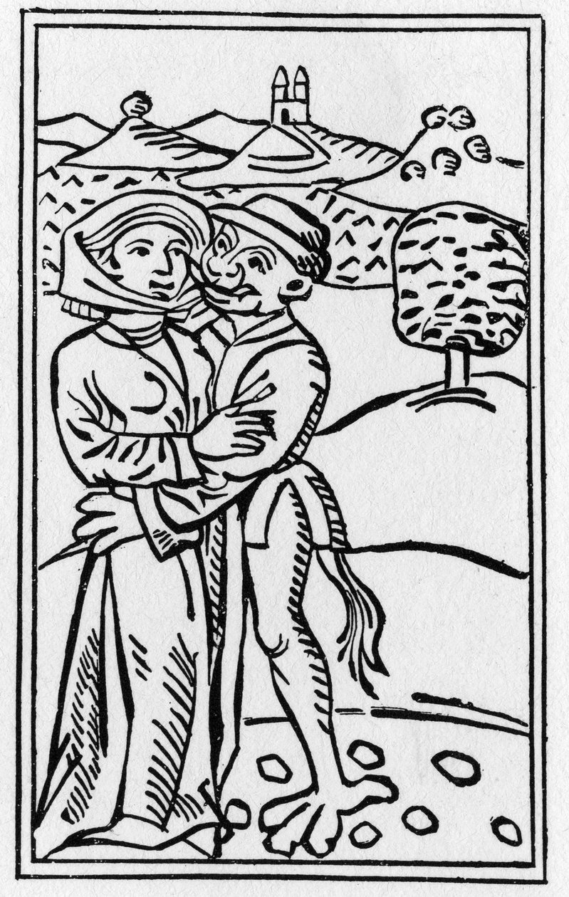 A boszorkányba szerelmes ördög (Az ördög csókja) – Ulrich Molitor „De lamiis et pythonicis mulieribus” című metszete 1489-ből” alkotó: German School