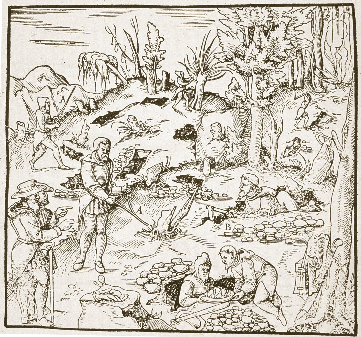 A jósló rúd, a Bergwerk Buchból, Georg Agricola, Frankfurt 1580, illusztrálva a 19. század végén megjelent mágiatörténetben alkotó: German School