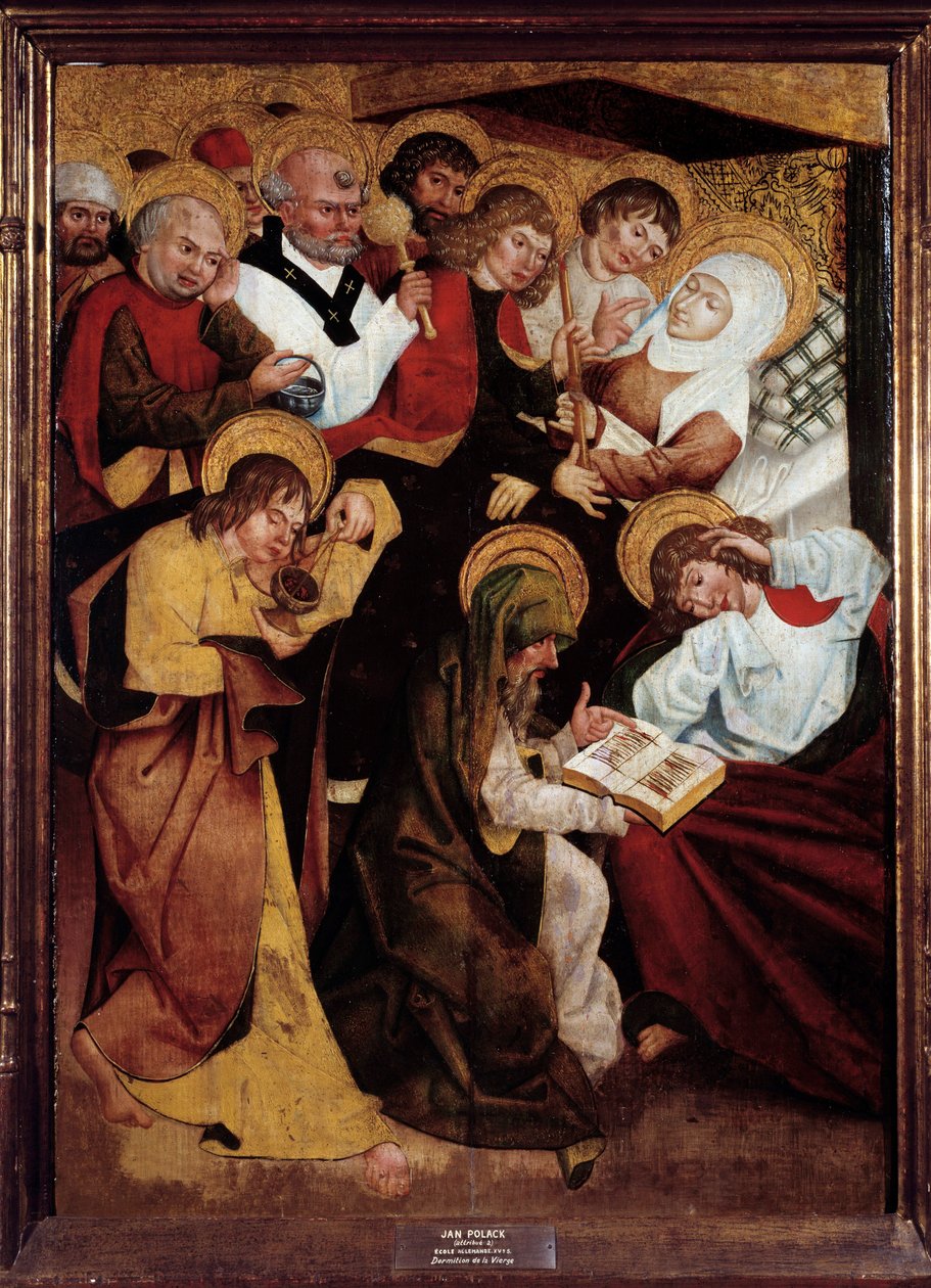 A német iskola festménye a Szűz elhunyta. 15. század. Metz Szépművészeti Múzeum. alkotó: German School