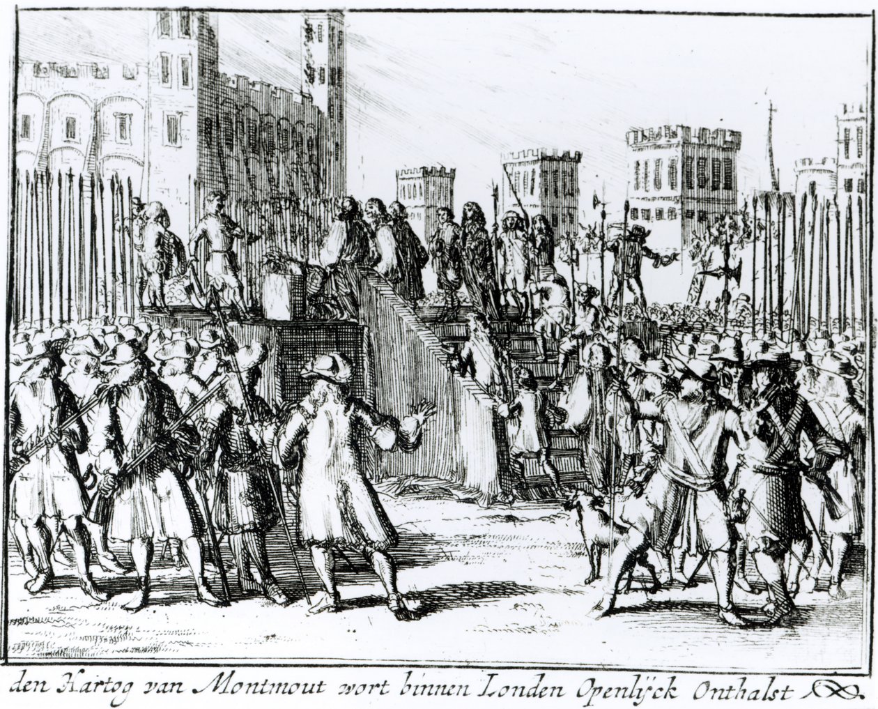 Monmouth és Buccleuch hercegének kivégzése (1649-85) (metszet) alkotó: German School