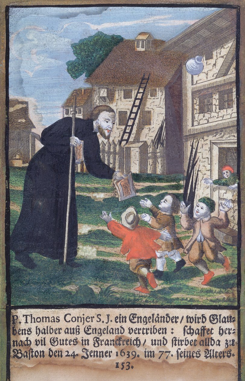 Thomas Conjer jezsuita atya Franciaországot evangelizálja, A jezsuiták mártirológiájából, 1688 alkotó: German School