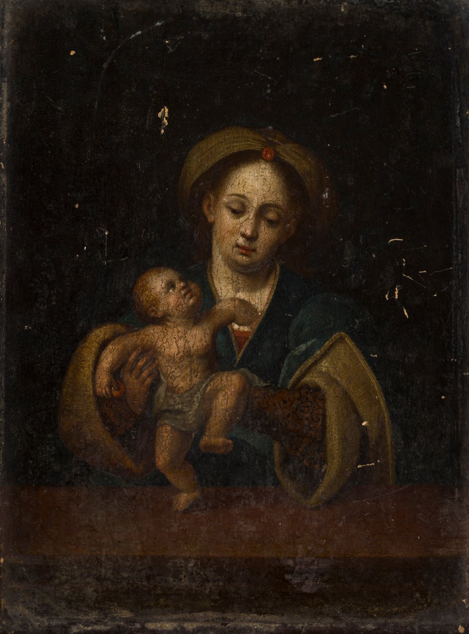 A Madonna és a Gyermek (olaj, tölgyfa panelen) alkotó: German School