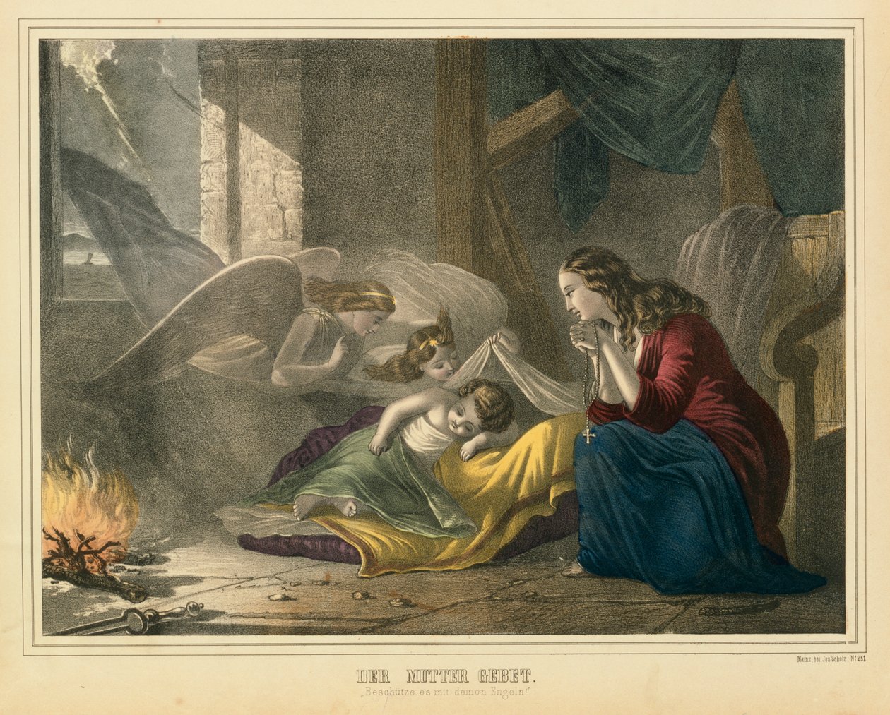 The Mothers Prayer, képes adatlap, J. Scholz, Mainz, 1850 körül alkotó: German School