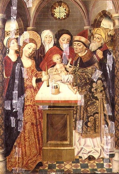 A bemutató a templomban, 1480 körül alkotó: German School