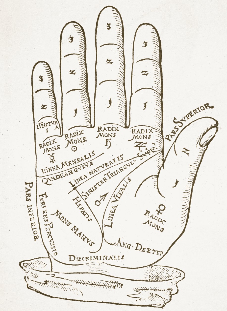 A jobb kéz, Tricassus Cerasariensis-illusztrációjának másolata, Nürnberg, 1560, a Mágiatörténetben használt, a 19. század végén megjelent alkotó: German School