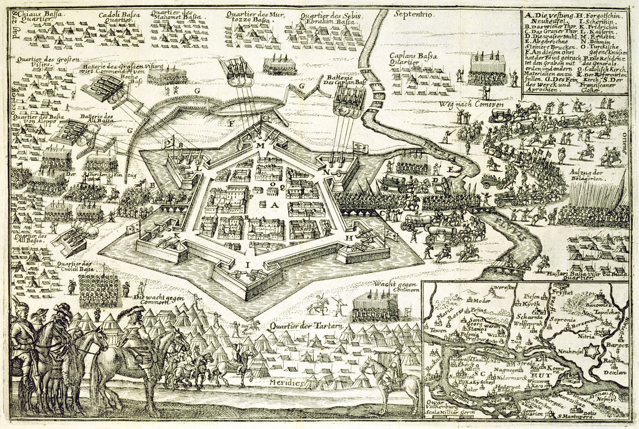 Neuhausel törökök ostroma 1663-ban, illusztráció az európai oszmán hadjáratokról szóló könyvből, Paul Furst (kb. 1605-66) metszete alkotó: German School