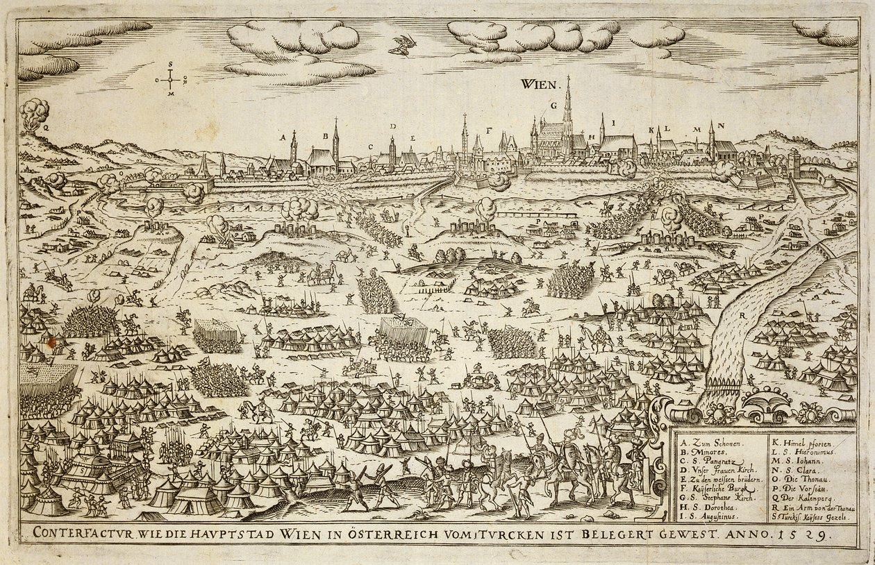 Bécs ostroma 1529-ben, illusztráció az európai oszmán hadjáratokról szóló könyvből, Paul Furst (1605-66 körül) metszetében alkotó: German School