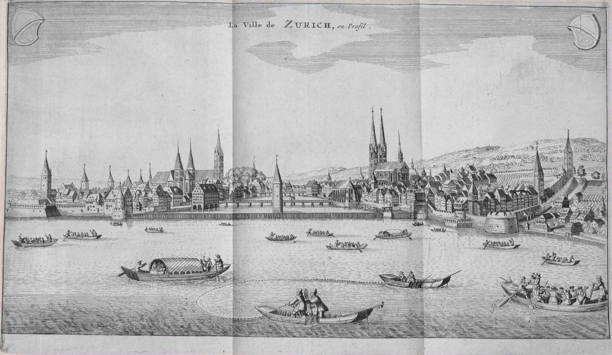 Zürich városa, Svájc, Johann Jacob Scheuchzeri Itinera Alpina II. kötetéből, 1706-ban alkotó: German School