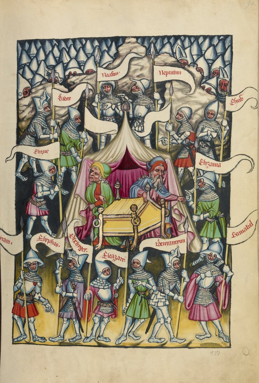 Izrael tizenkét törzse a Weltchronik Ms 33 fol.94-ből, 1400-1410 körül (tempera, arany és ezüst festék, tinta pergamenre) alkotó: German School
