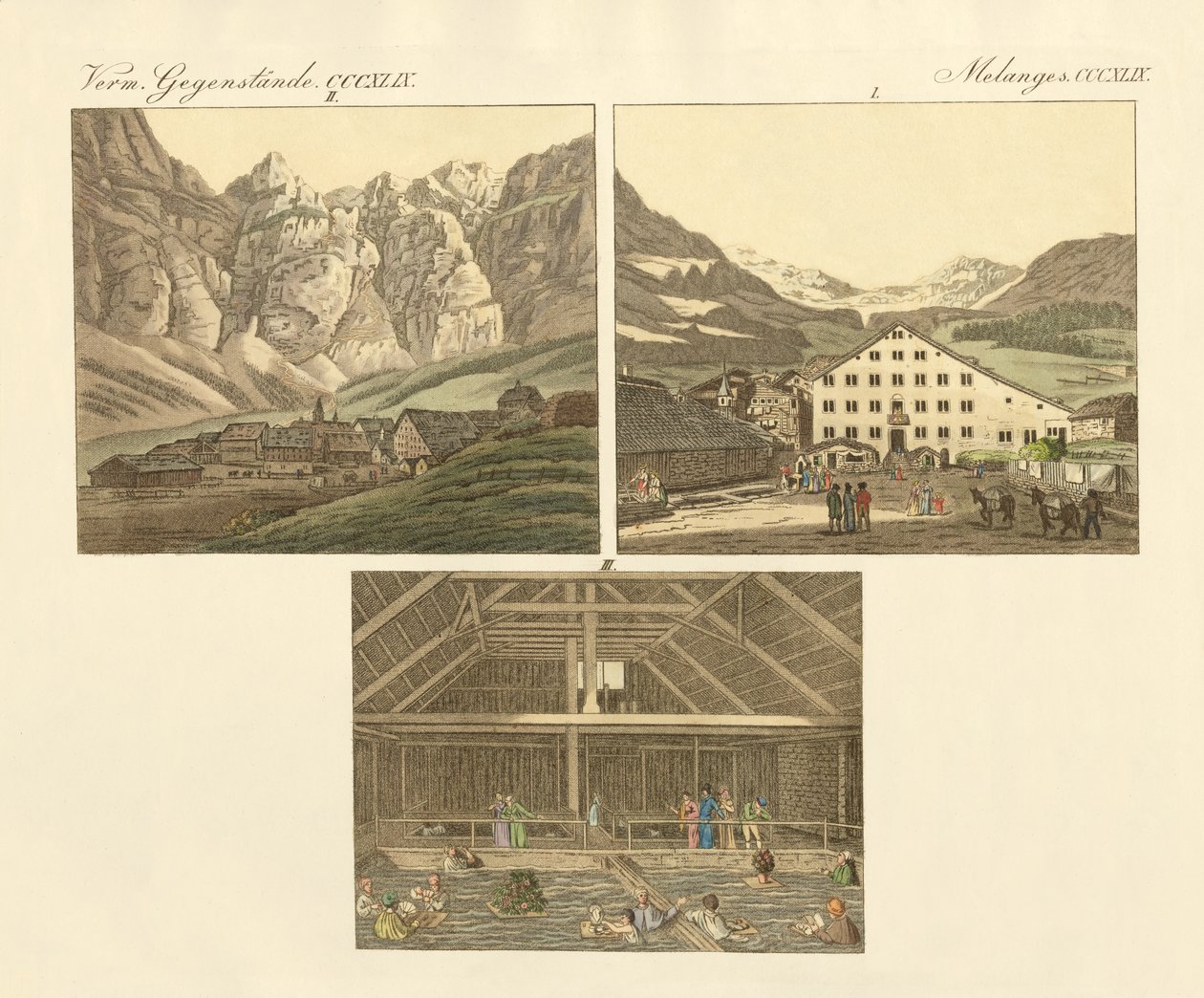 Leuker fürdője Wallis kantonban (színes metszet) alkotó: German School
