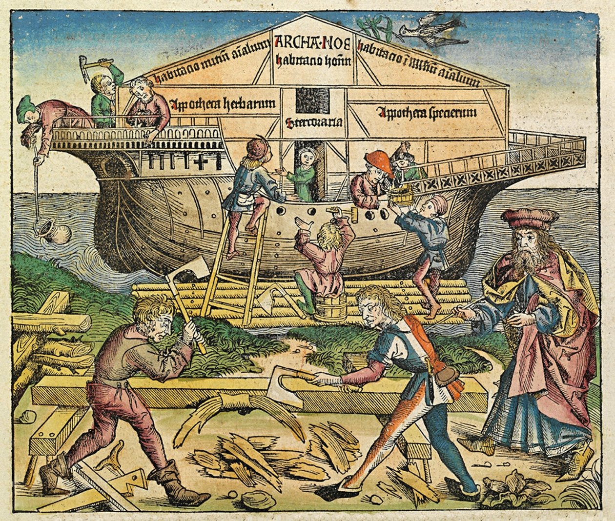 A Noé bárkájának épülete, a Nürnbergi Krónikában, 1493 alkotó: German School