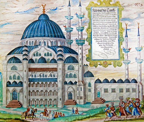 Felhívás imára egy törökországi mecsetben (guache papíron) alkotó: German School