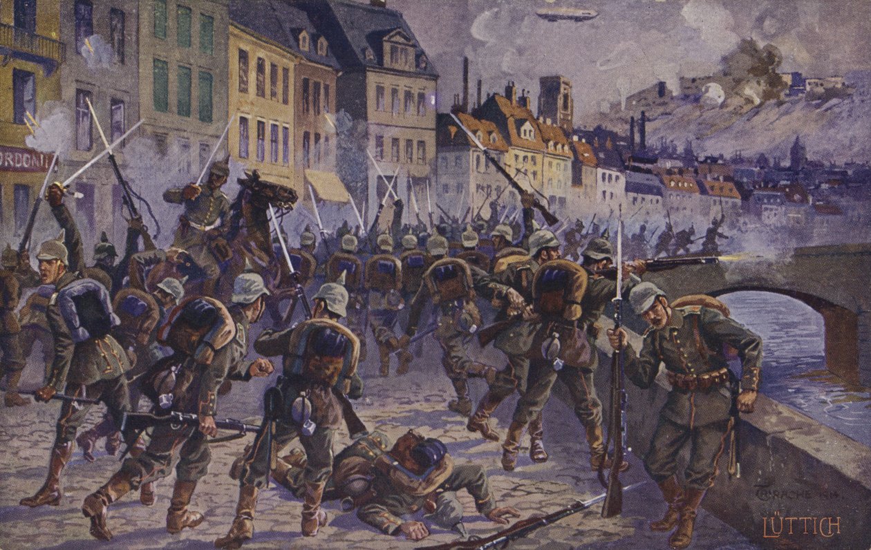 Liege bevétele, Belgium, I. világháború, 1914. augusztus 7. (színes litográfia) alkotó: German School