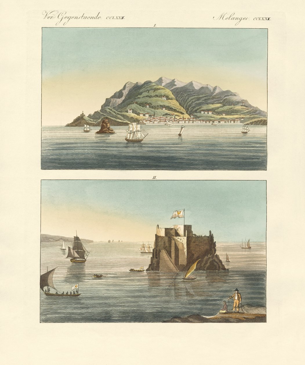Funchal városa és Fort Loo Madeira szigetén (színes metszet) alkotó: German School
