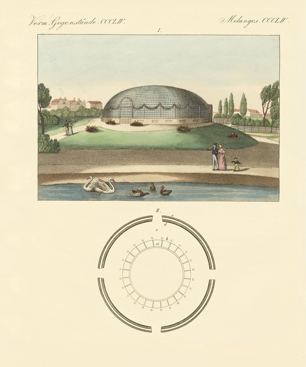 A kupola alakú épület Surrey állatkertjében (színes metszet) alkotó: German School