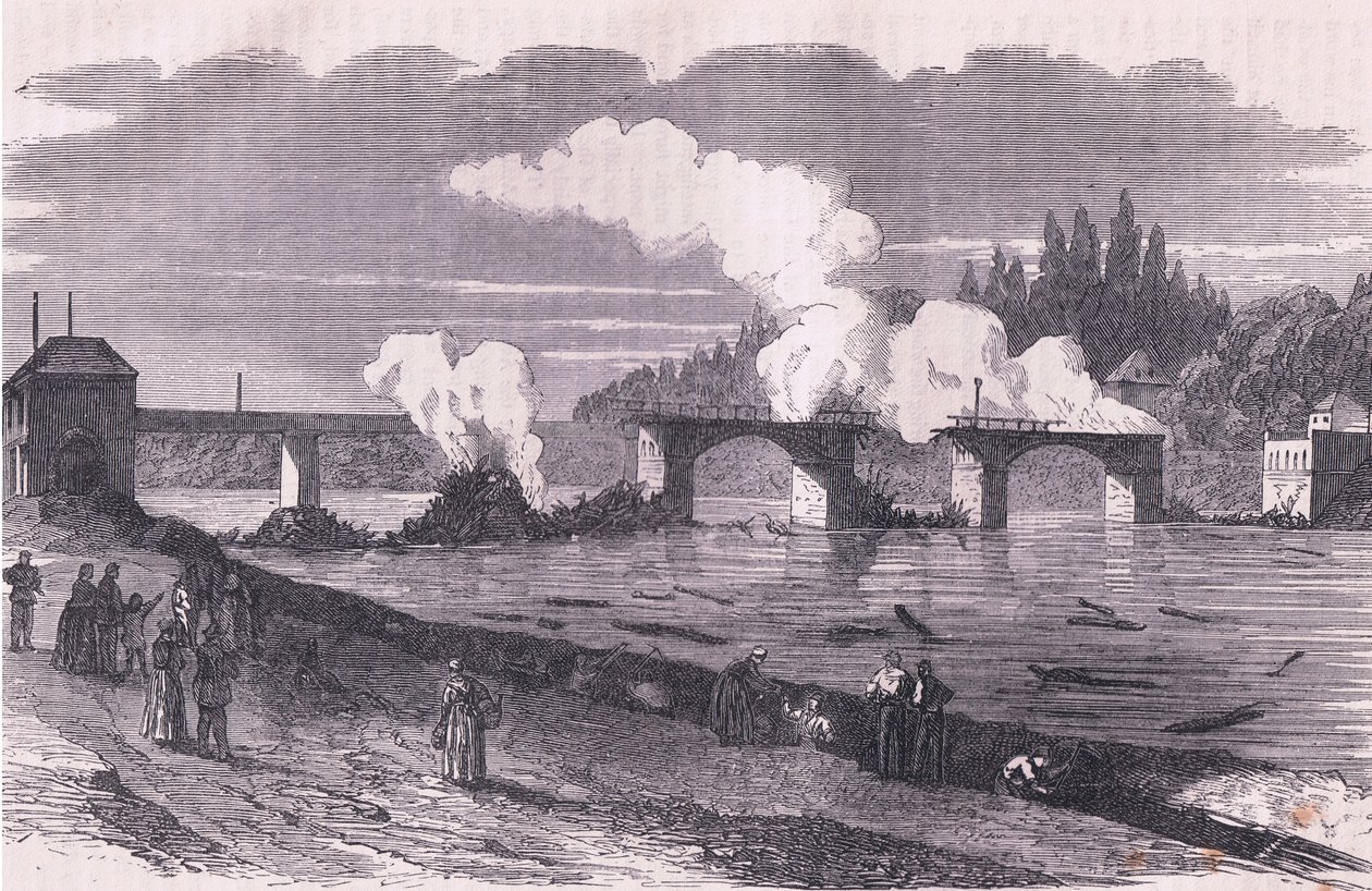 A Párizs-égető Asnieres-híd védelme, Cassells: A Franciaország és Németország közötti háború története, kiadó: Cassell and Company Limited, 1890 körül (litho) alkotó: German School