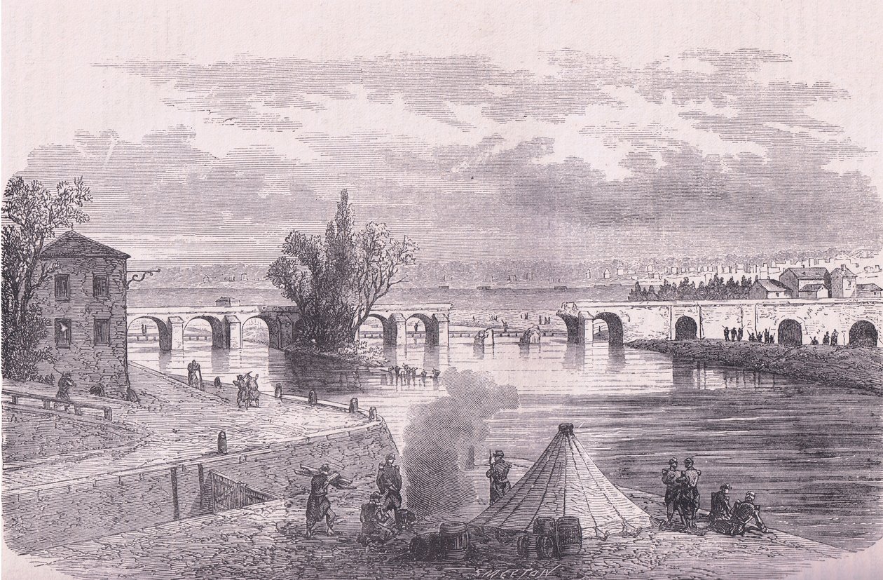 Párizs védelme – a Jonville-sur-Marne híd lerombolása, Cassells History of the War between France-Németország, kiadó: Cassell and Company Limited, 1890 körül (litho) alkotó: German School