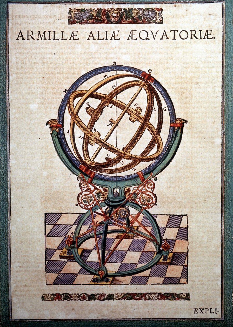 Az egyenlítői armilláris szféra Tycho Brahe (1546-1601), Wandsbeck "csillagászat által létrehozott mechanizmusaiban" alkotó: German School