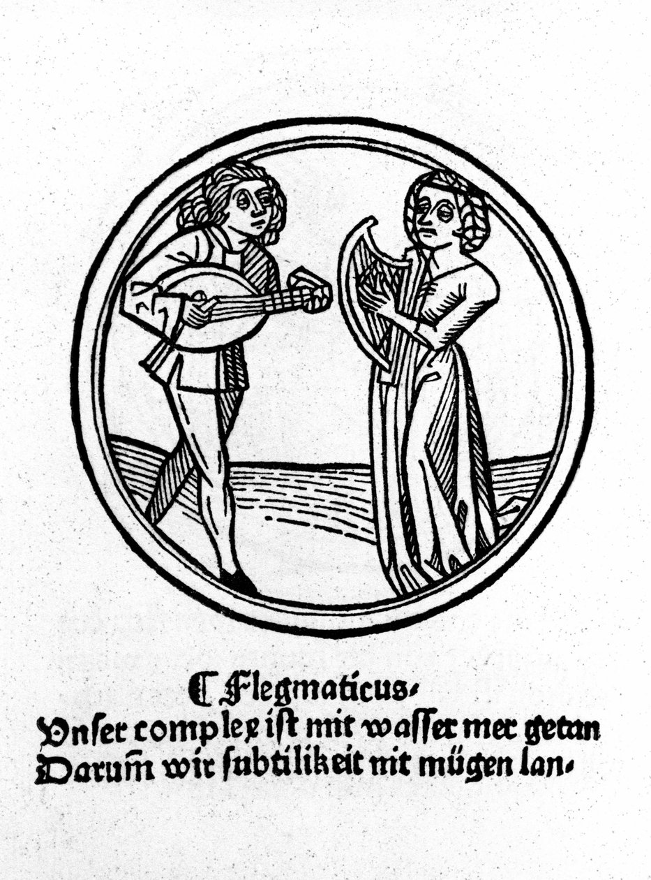 A négy temperamentum: flegma (lassú és apatikus). Xilográfia, Augsburg 1480 alkotó: German School