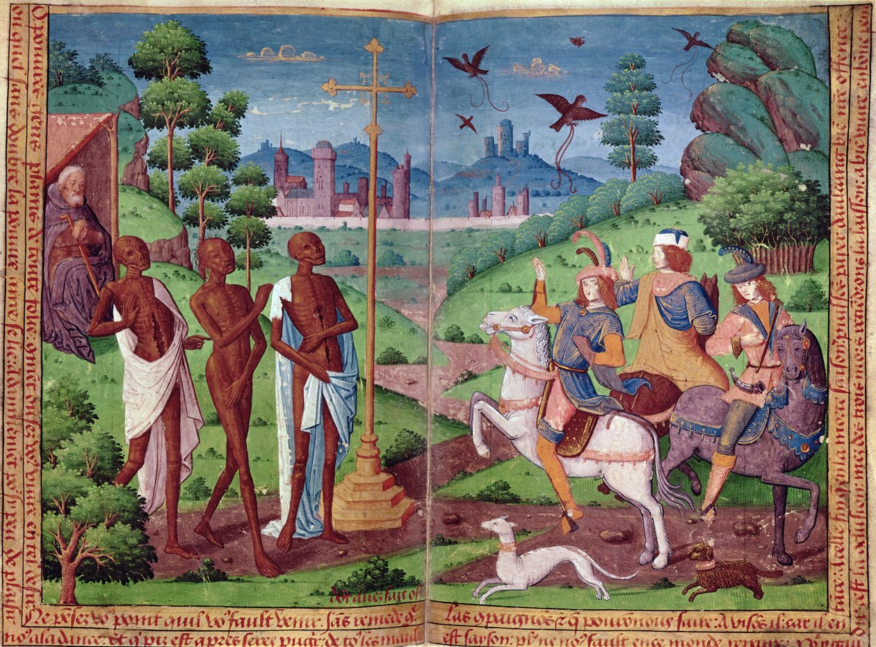 A három élő ember és a három halott legendája V. Károly óráinak könyvéből (vellum) alkotó: German School