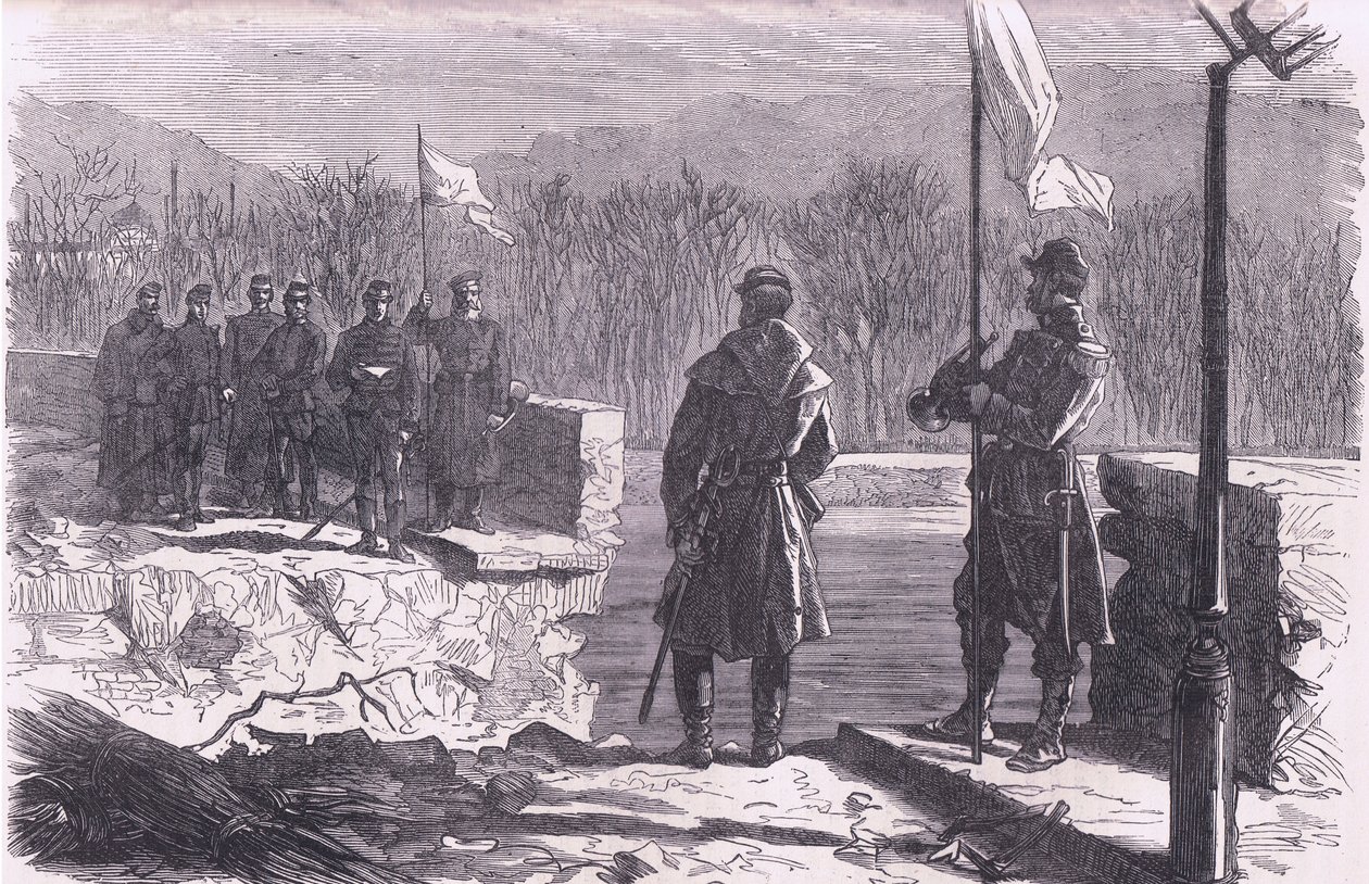 A béketárgyalások – találkozó a Sevres-i hídnál, Cassells A Franciaország és Németország közötti háború története, kiadó: Cassell and Company Limited, 1890 körül (litho) alkotó: German School