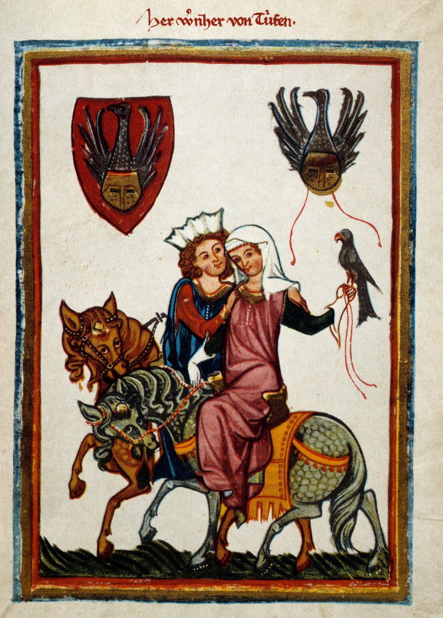 A vadászat örömei: Hohenstaufen Konradin király, Szicília (Olaszország) és Jeruzsálem (Izrael) királya II. Konrád néven, Sváb herceg III. Konrád néven és a rómaiak királya V. Konrád néven (1252) -1268) vadászó sólyom. Il alkotó: German School