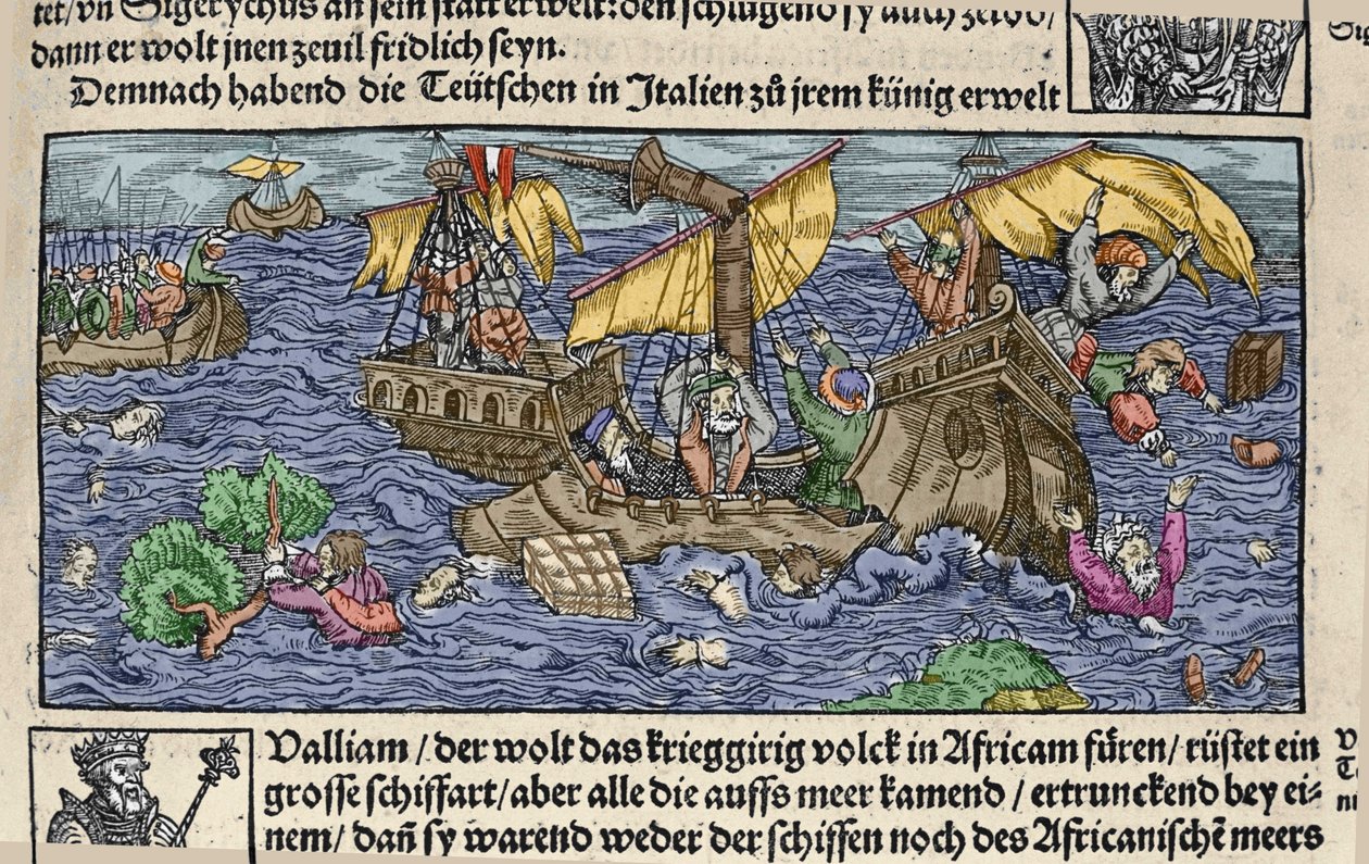 A hajótörés. Metszet a „Den Edlen Strenghen Besten Fromen”-ből, Johann Stumpff. század eleje. alkotó: German School